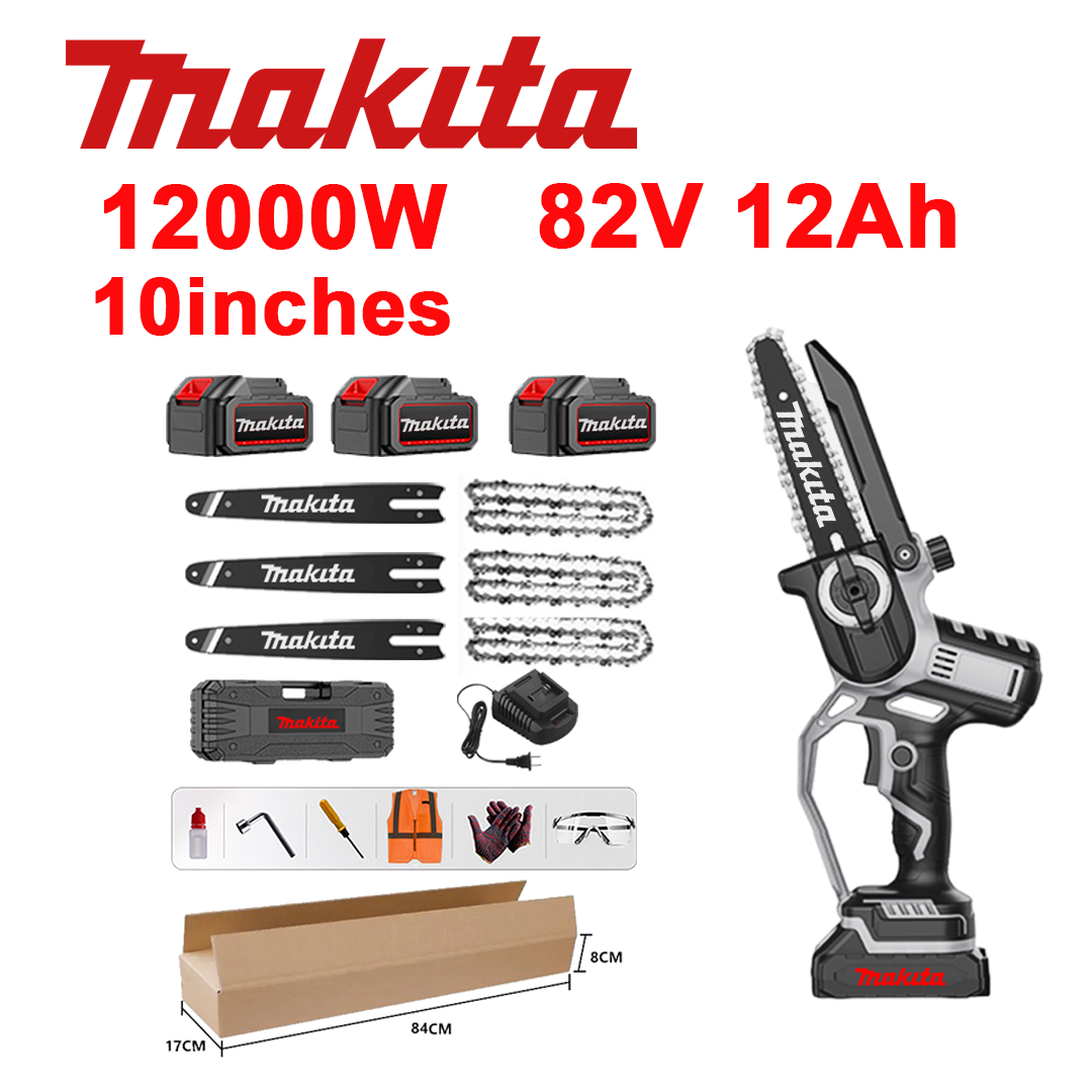 10-inčna litij-ionska pila bez četkica, snaga 12.000 W, baterija 82 V 12,0 Ah*3, punjač, vodilica*3, lanac*3, kutija s alatom, ulje za podmazivanje i zaštitne naočale, petogodišnje jamstvo